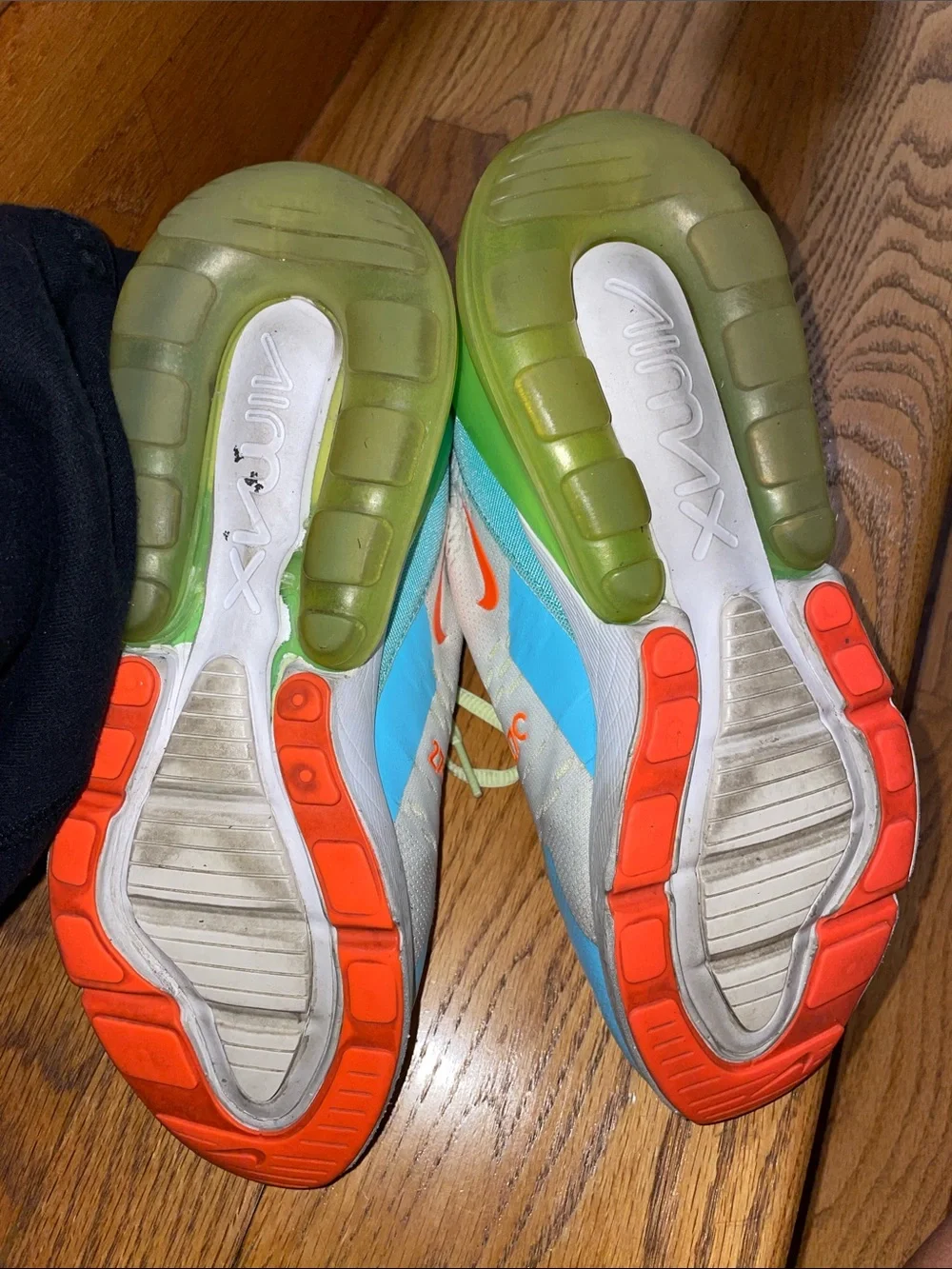 Nike Kids Air Max 270 Sneakers - White with Blue, Orange & Neon Green